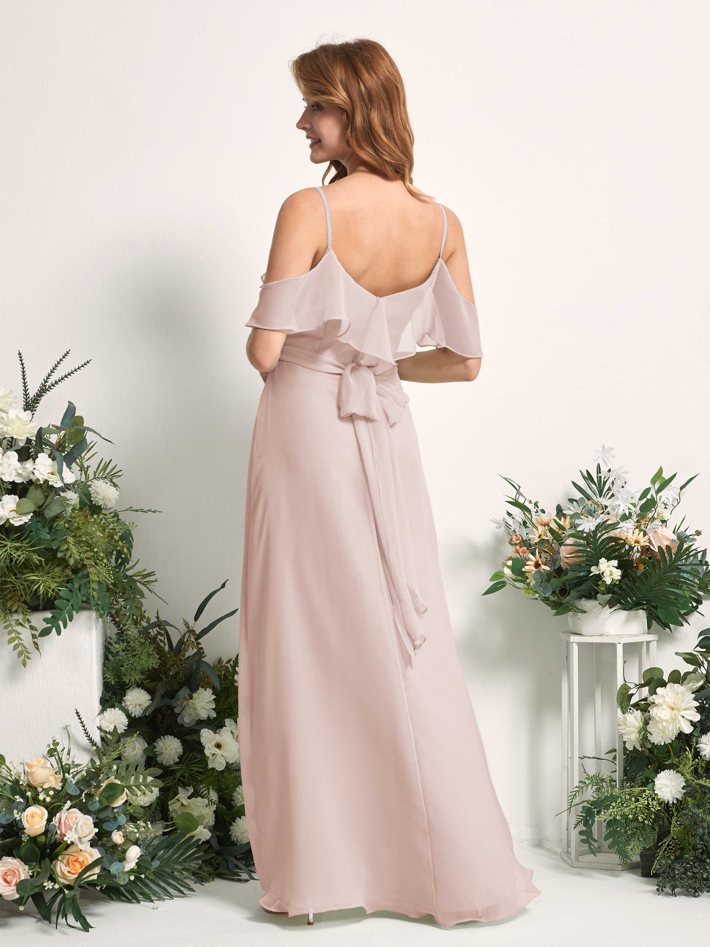 Bridesmaid Dress A-line Chiffon Spaghetti-straps Full Length Sleeveless Wedding Party Dress - Biscotti (81227435)#color_biscotti