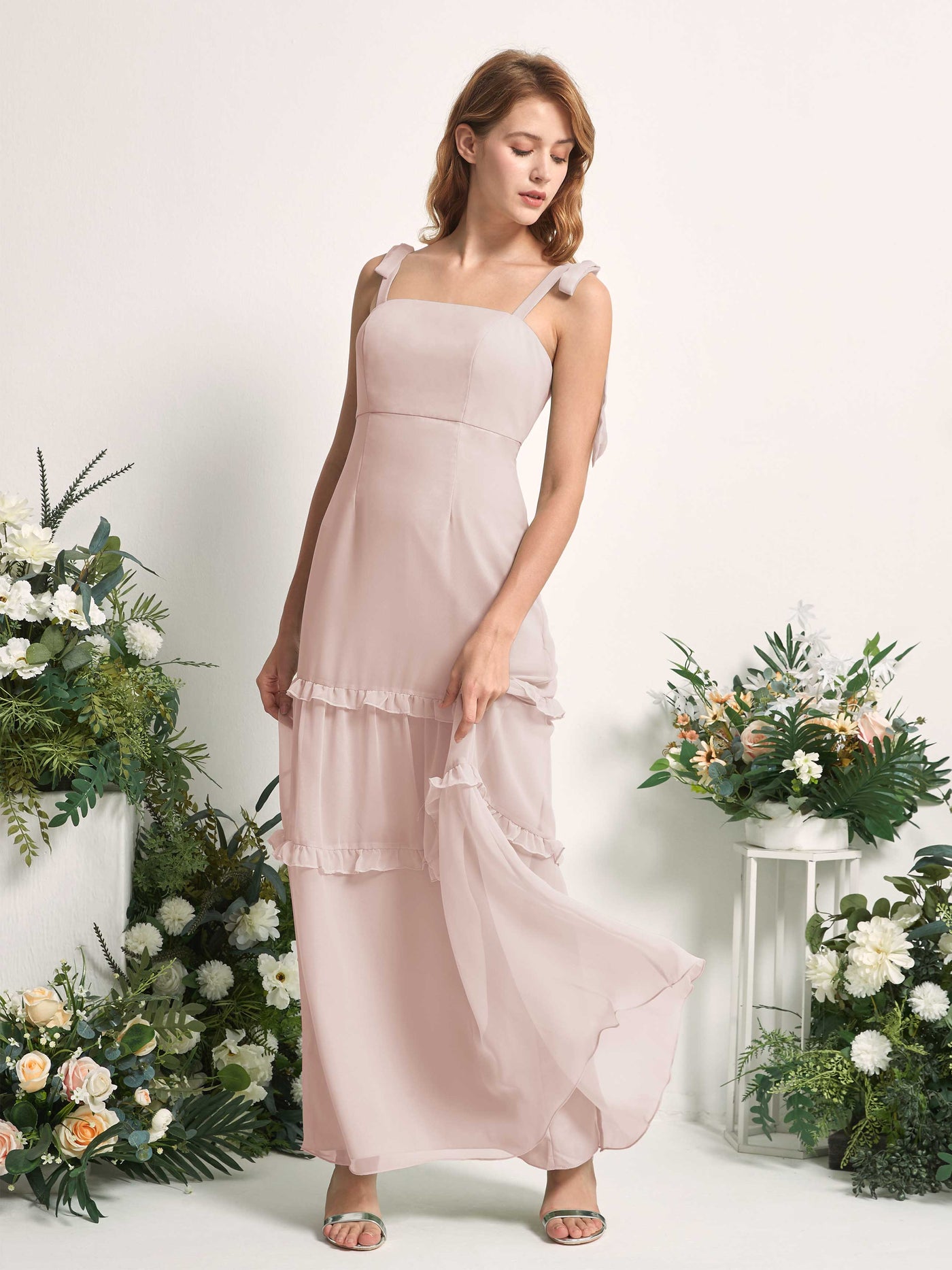 Bridesmaid Dress Chiffon Straps Full Length Sleeveless Wedding Party Dress - Biscotti (81227535)#color_biscotti