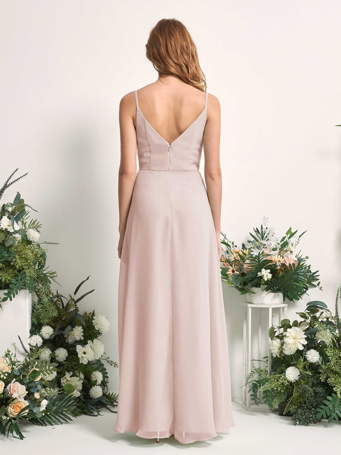 Bridesmaid Dress A-line Chiffon Spaghetti-straps Full Length Sleeveless Wedding Party Dress - Biscotti (81227235)#color_biscotti