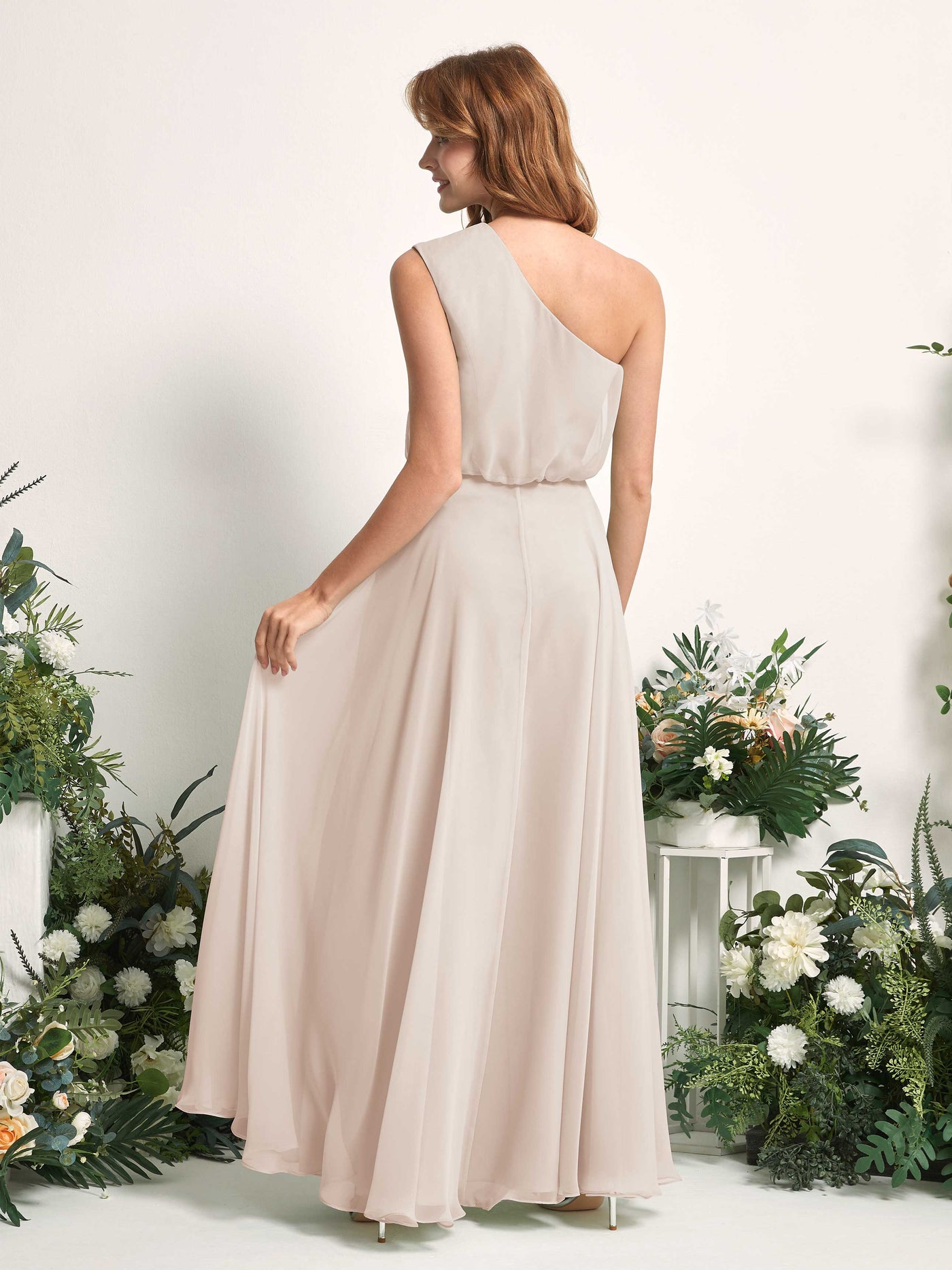 Bridesmaid Dress A-line Chiffon One Shoulder Full Length Sleeveless Wedding Party Dress - Champagne (81226816)#color_champagne
