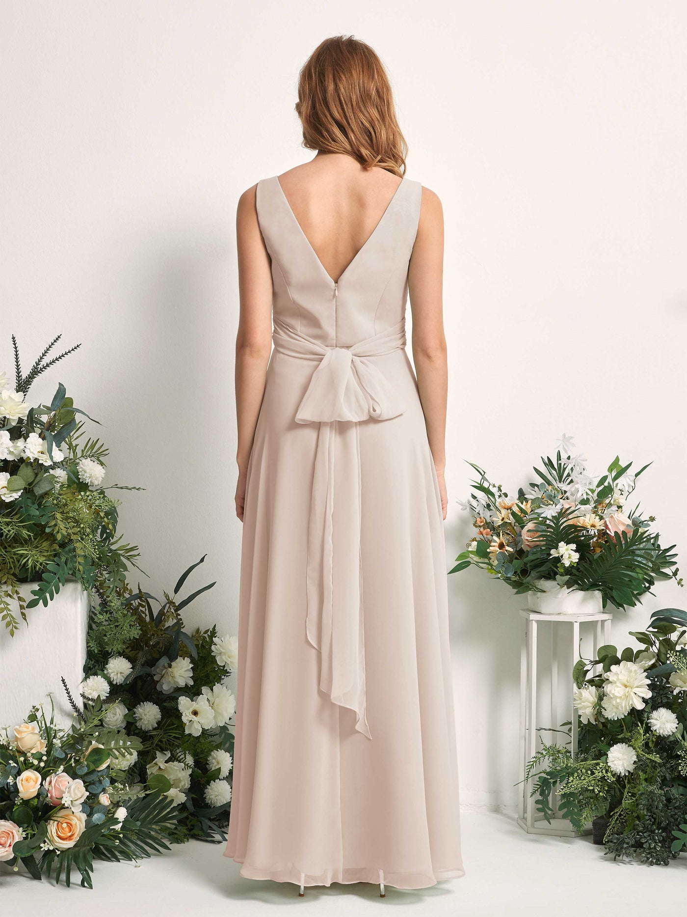 Bridesmaid Dress A-line Chiffon Straps Full Length Sleeveless Wedding Party Dress - Champagne (81227316)#color_champagne