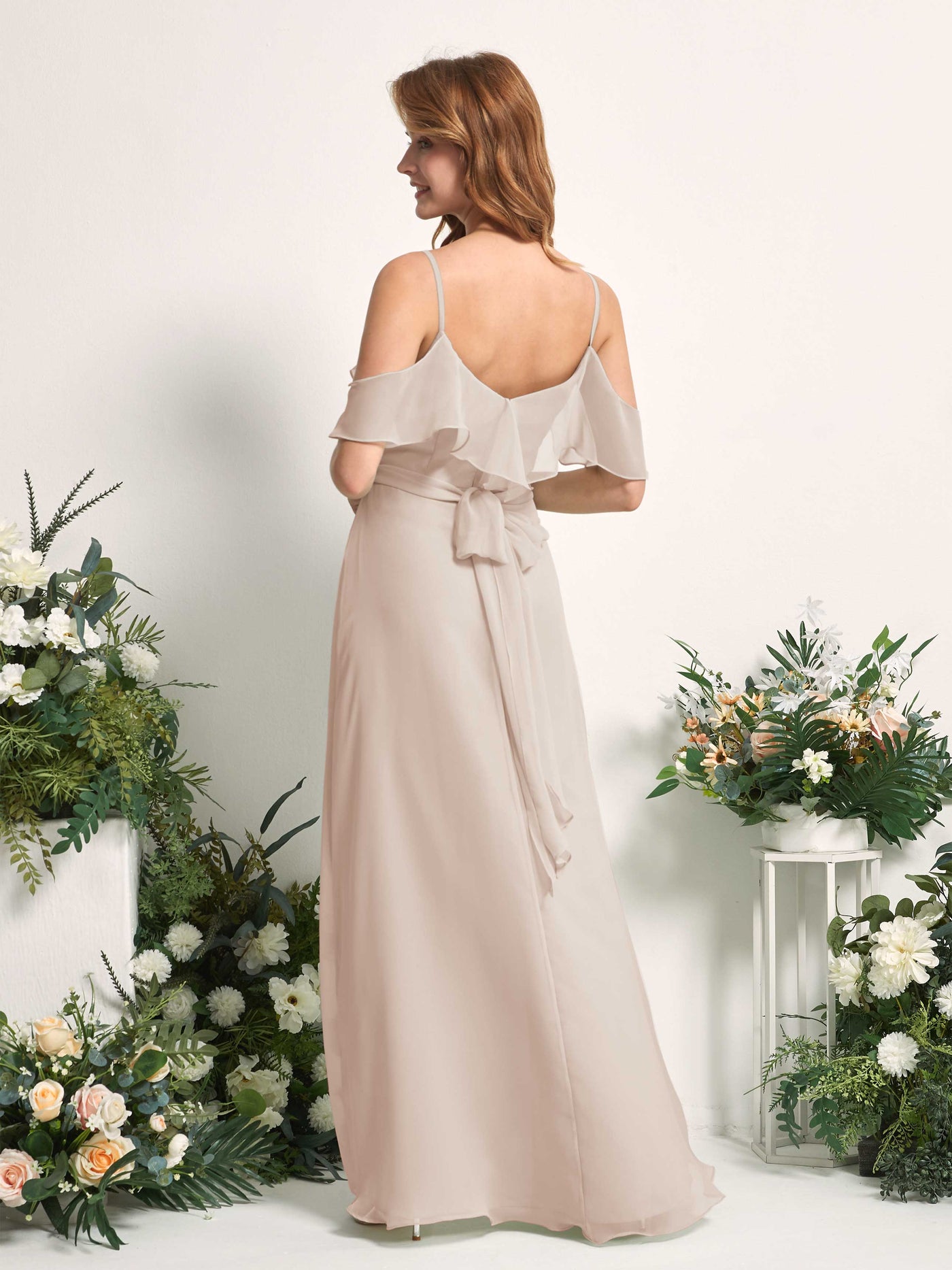Bridesmaid Dress A-line Chiffon Spaghetti-straps Full Length Sleeveless Wedding Party Dress - Champagne (81227416)#color_champagne