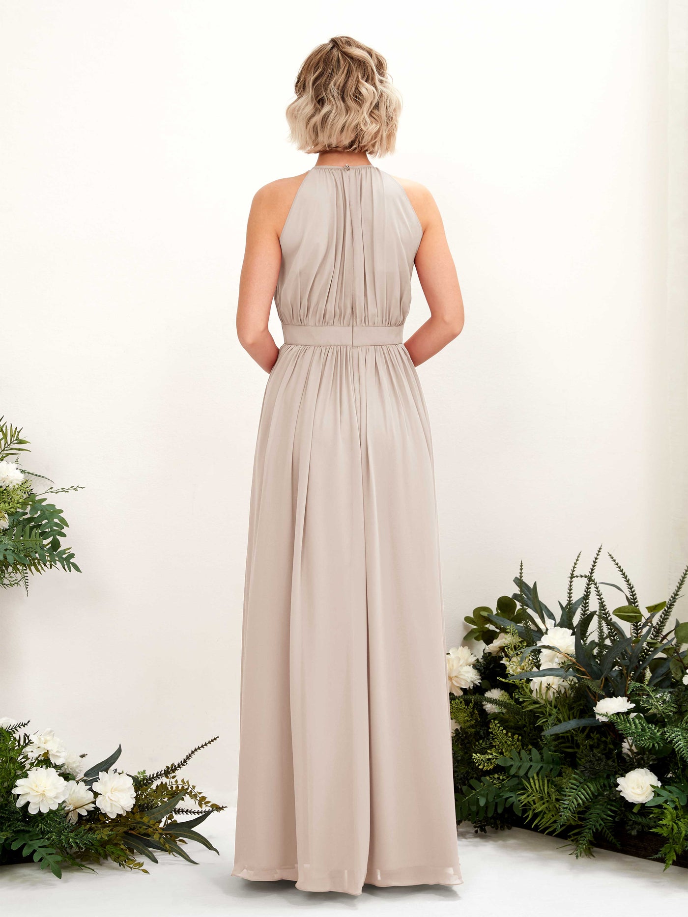 Champagne Bridesmaid Dresses Bridesmaid Dress A-line Chiffon Halter Full Length Sleeveless Wedding Party Dress (81223116)#color_champagne