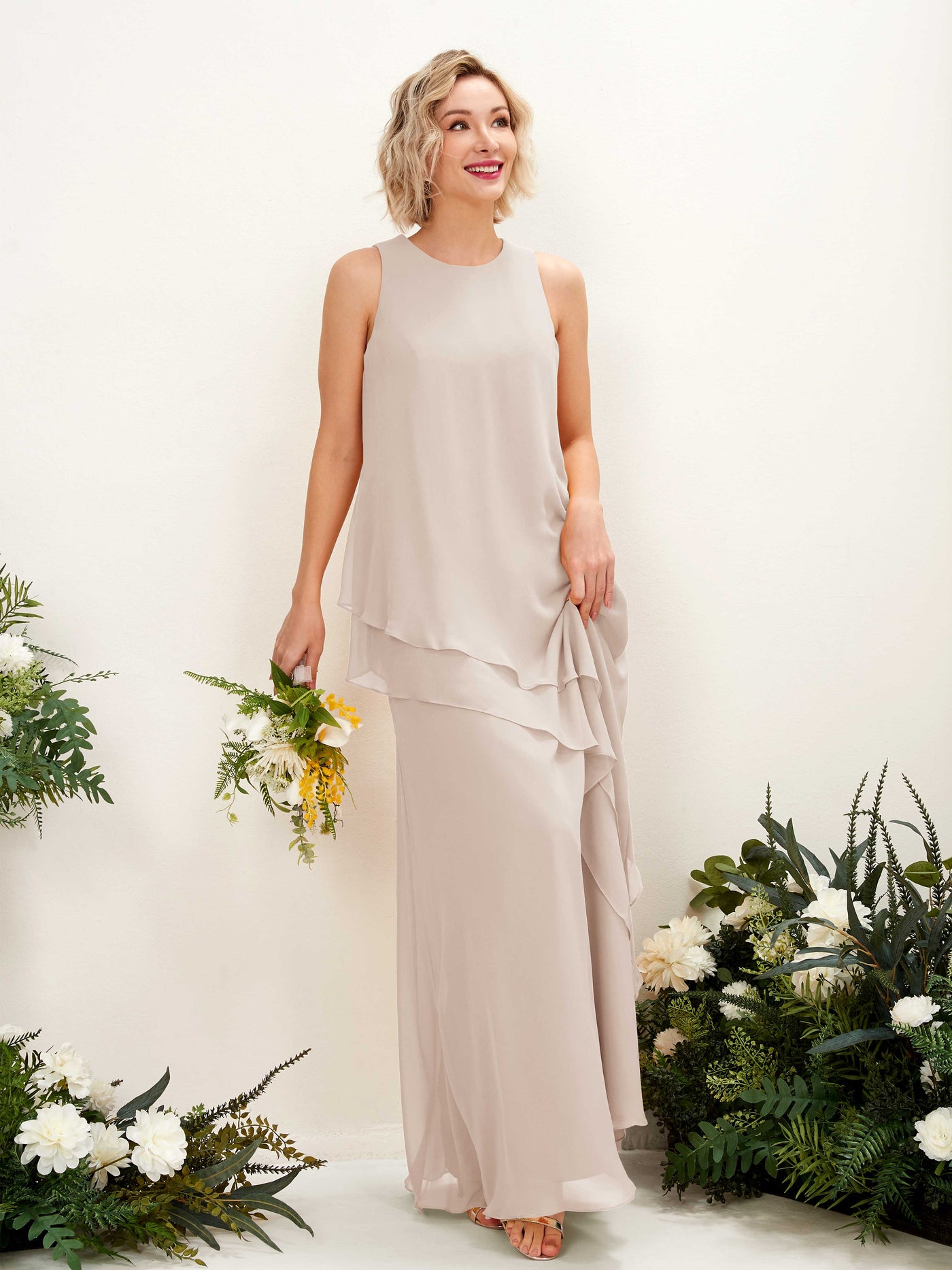 Champagne Bridesmaid Dresses Bridesmaid Dress Maternity Chiffon Round Full Length Sleeveless Wedding Party Dress (81222316)#color_champagne