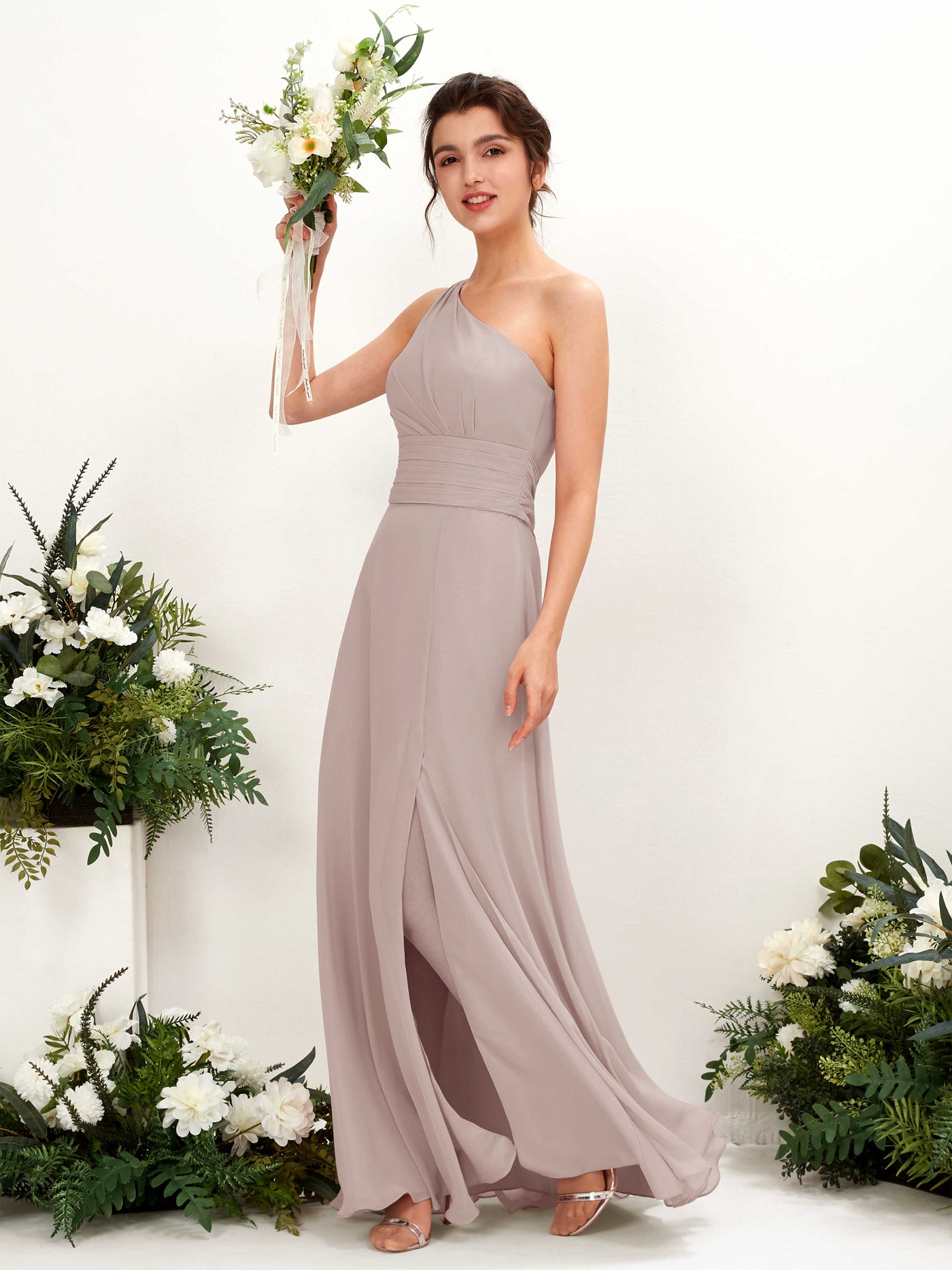 Taupe Bridesmaid Dresses Bridesmaid Dress A-line Chiffon One Shoulder Full Length Sleeveless Wedding Party Dress (81224724)#color_taupe