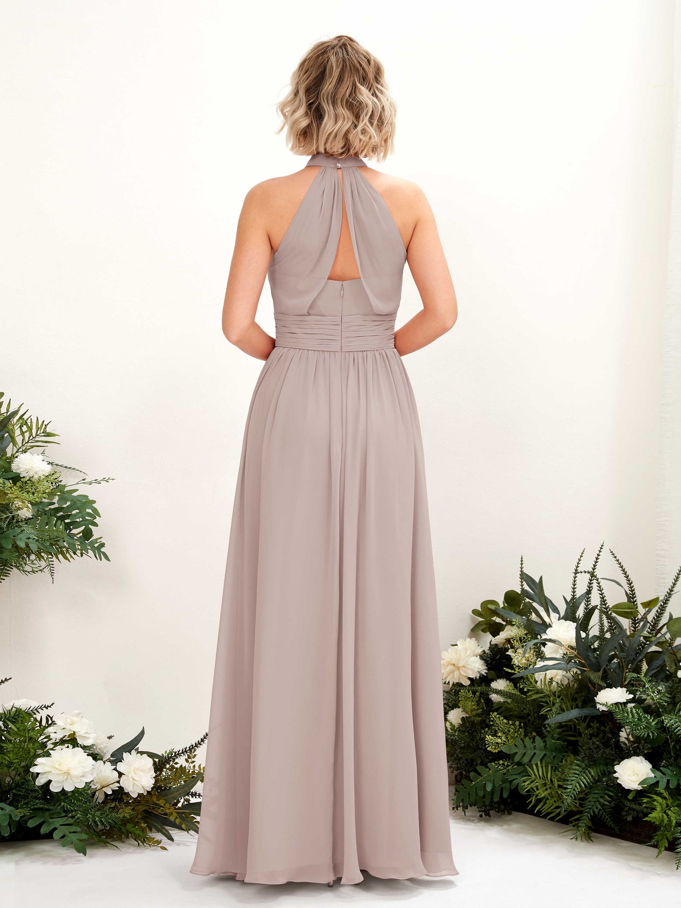 Taupe Bridesmaid Dresses Bridesmaid Dress A-line Chiffon Halter Full Length Sleeveless Wedding Party Dress (81225324)#color_taupe