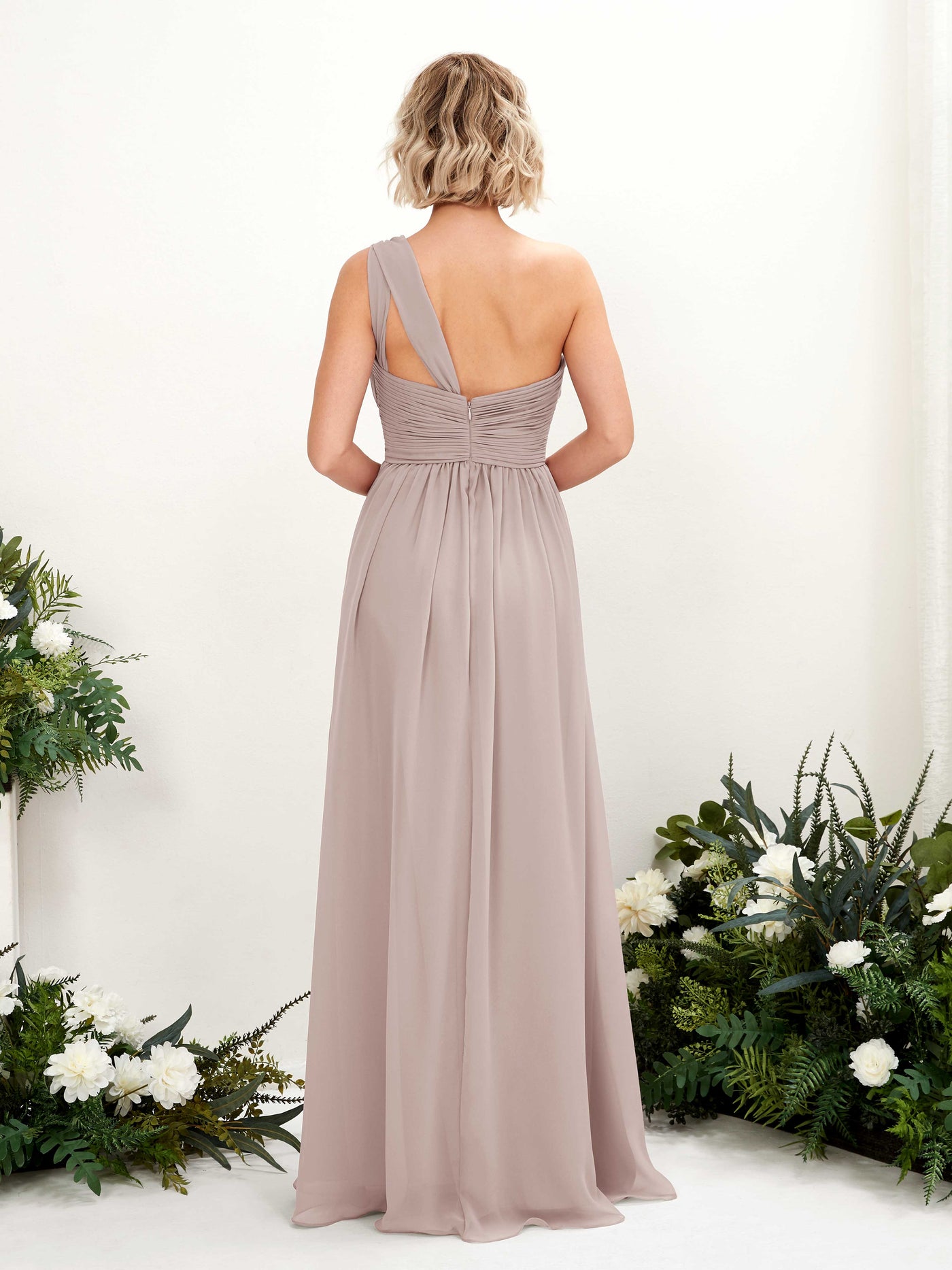 Taupe Bridesmaid Dresses Bridesmaid Dress Ball Gown Chiffon One Shoulder Full Length Sleeveless Wedding Party Dress (81225024)#color_taupe