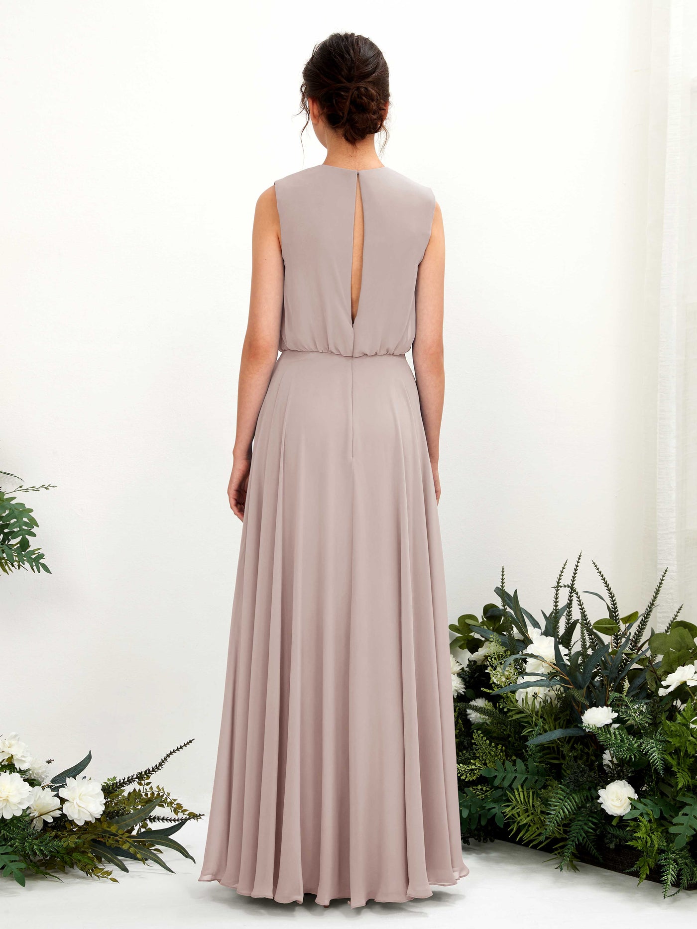 Taupe Bridesmaid Dresses Bridesmaid Dress A-line Chiffon Round Full Length Sleeveless Wedding Party Dress (81222824)#color_taupe