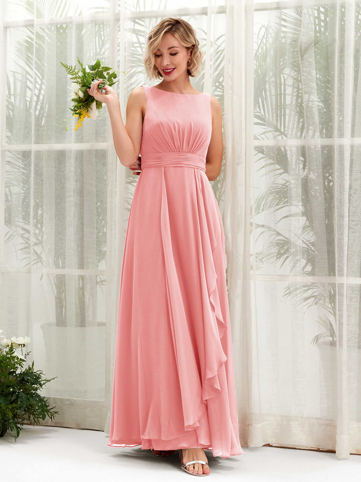Ballet Pink Bridesmaid Dresses Bridesmaid Dress A-line Chiffon Bateau Full Length Sleeveless Wedding Party Dress (81225840)