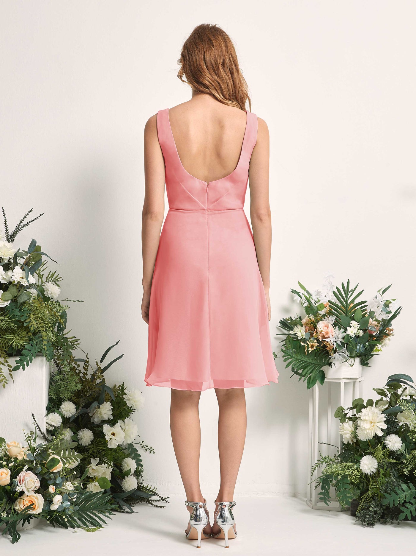 Bridesmaid Dress A-line Chiffon Straps Knee Length Sleeveless Wedding Party Dress - Ballet Pink (81226640)#color_ballet-pink