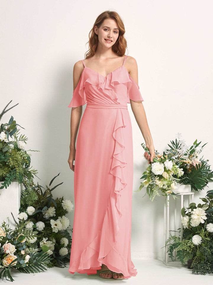 Bridesmaid Dress A-line Chiffon Spaghetti-straps Full Length Sleeveless Wedding Party Dress - Ballet Pink (81227440)