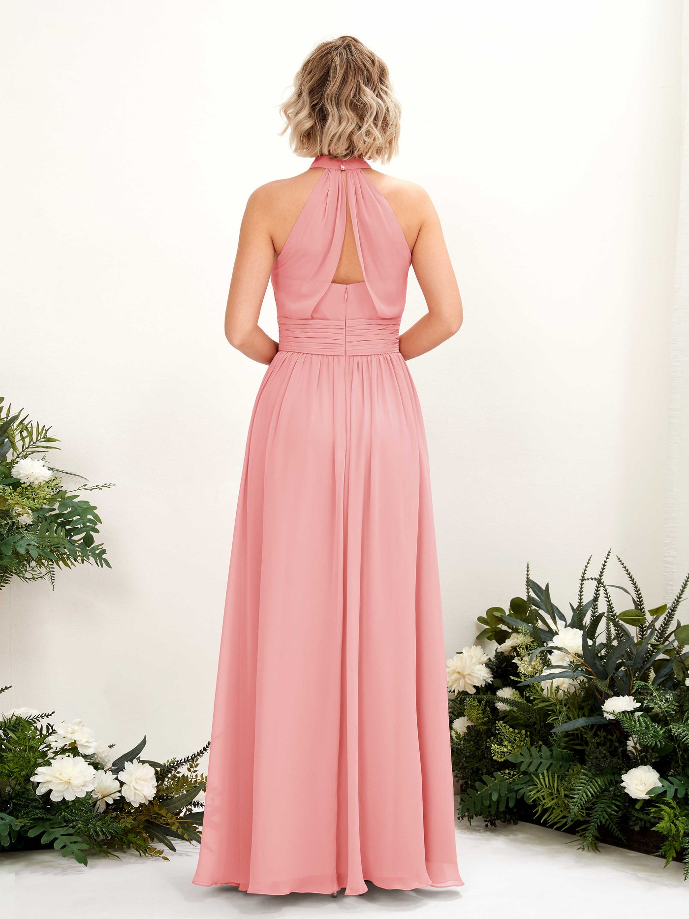 Ballet Pink Bridesmaid Dresses Bridesmaid Dress A-line Chiffon Halter Full Length Sleeveless Wedding Party Dress (81225340)#color_ballet-pink