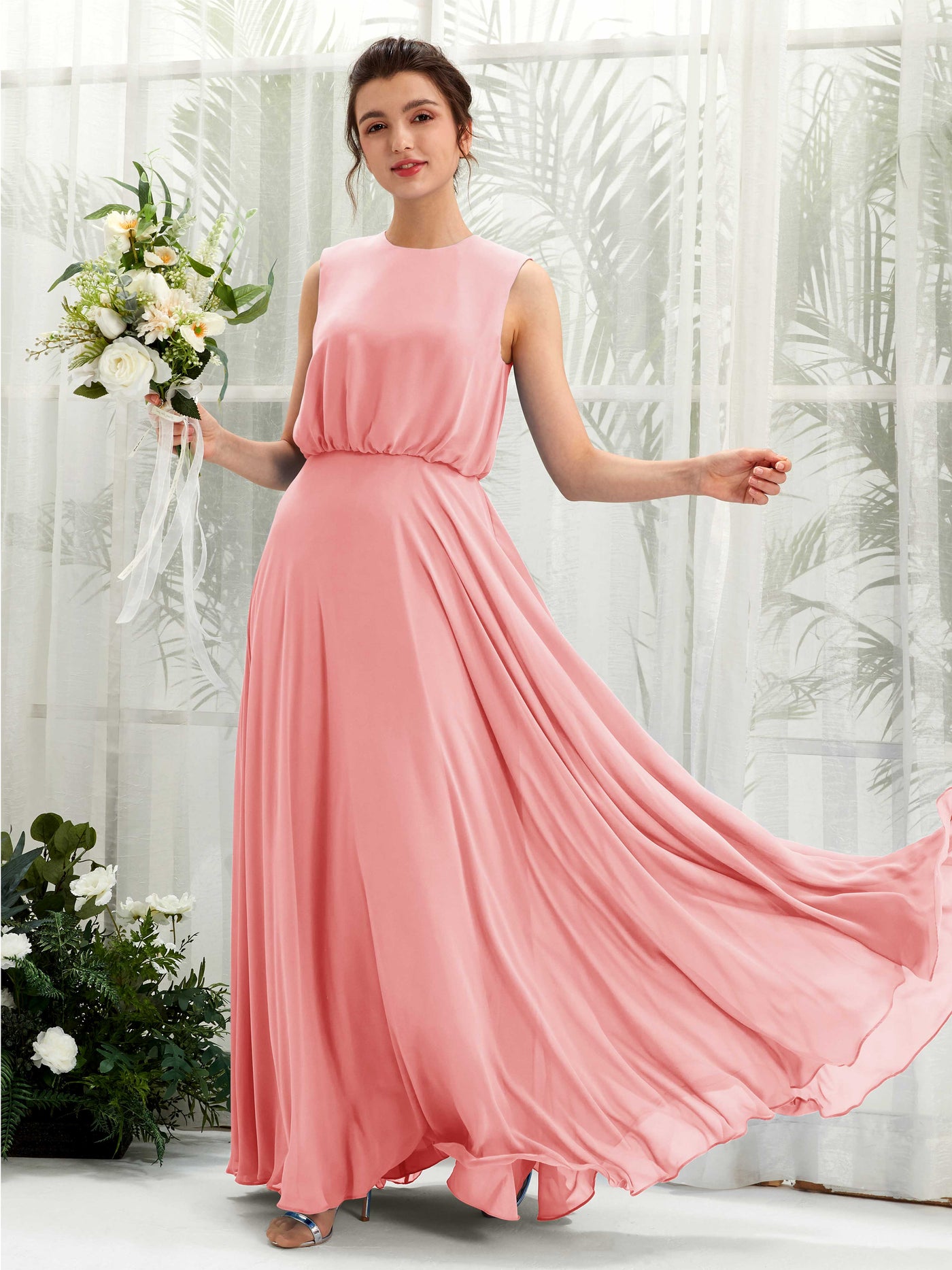 Ballet Pink Bridesmaid Dresses Bridesmaid Dress A-line Chiffon Round Full Length Sleeveless Wedding Party Dress (81222840)#color_ballet-pink