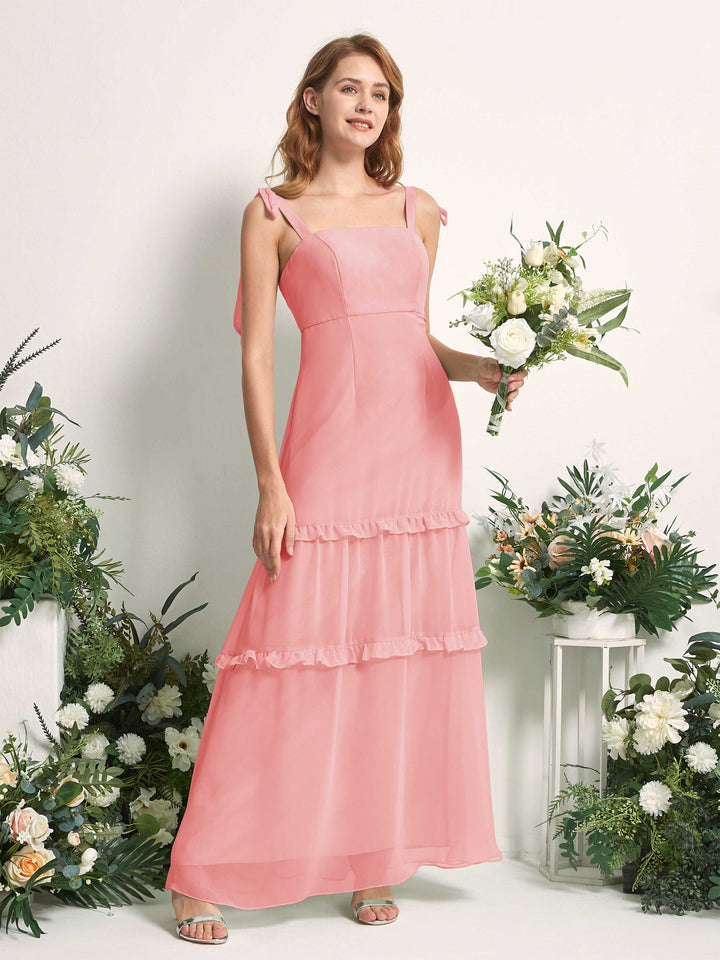 Bridesmaid Dress Chiffon Straps Full Length Sleeveless Wedding Party Dress - Ballet Pink (81227540)