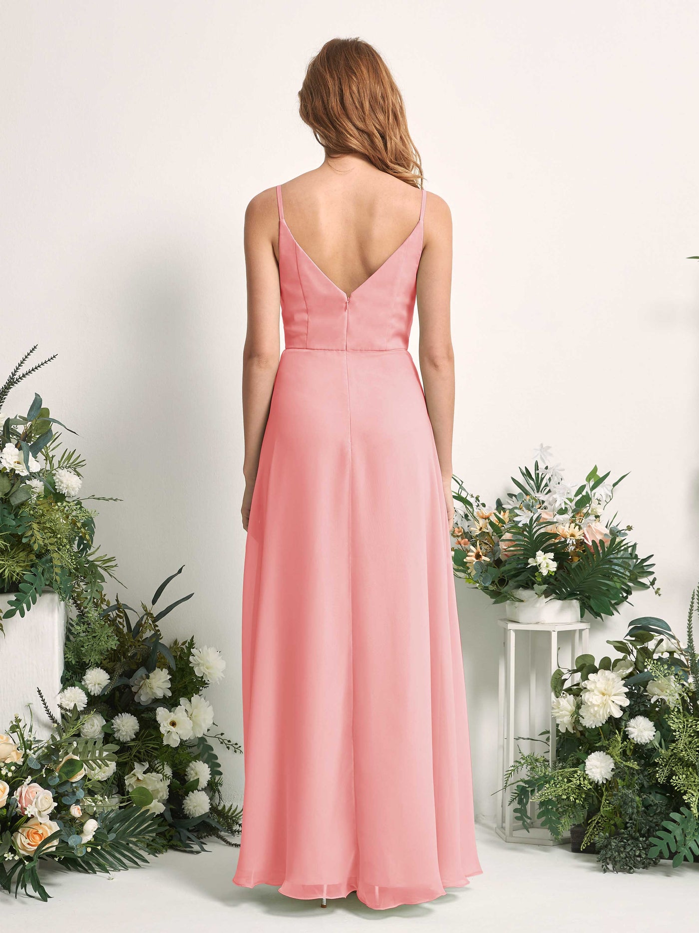Bridesmaid Dress A-line Chiffon Spaghetti-straps Full Length Sleeveless Wedding Party Dress - Ballet Pink (81227240)#color_ballet-pink