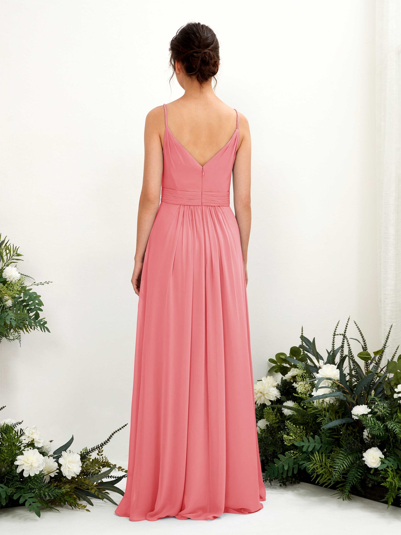 Coral Pink Bridesmaid Dresses Bridesmaid Dress A-line Chiffon Spaghetti-straps Full Length Sleeveless Wedding Party Dress (81223930)#color_coral-pink