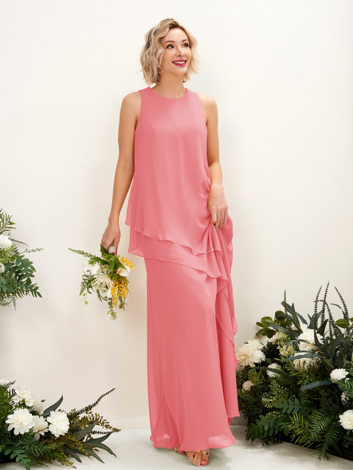Coral Pink Bridesmaid Dresses Bridesmaid Dress Maternity Chiffon Round Full Length Sleeveless Wedding Party Dress (81222330)
