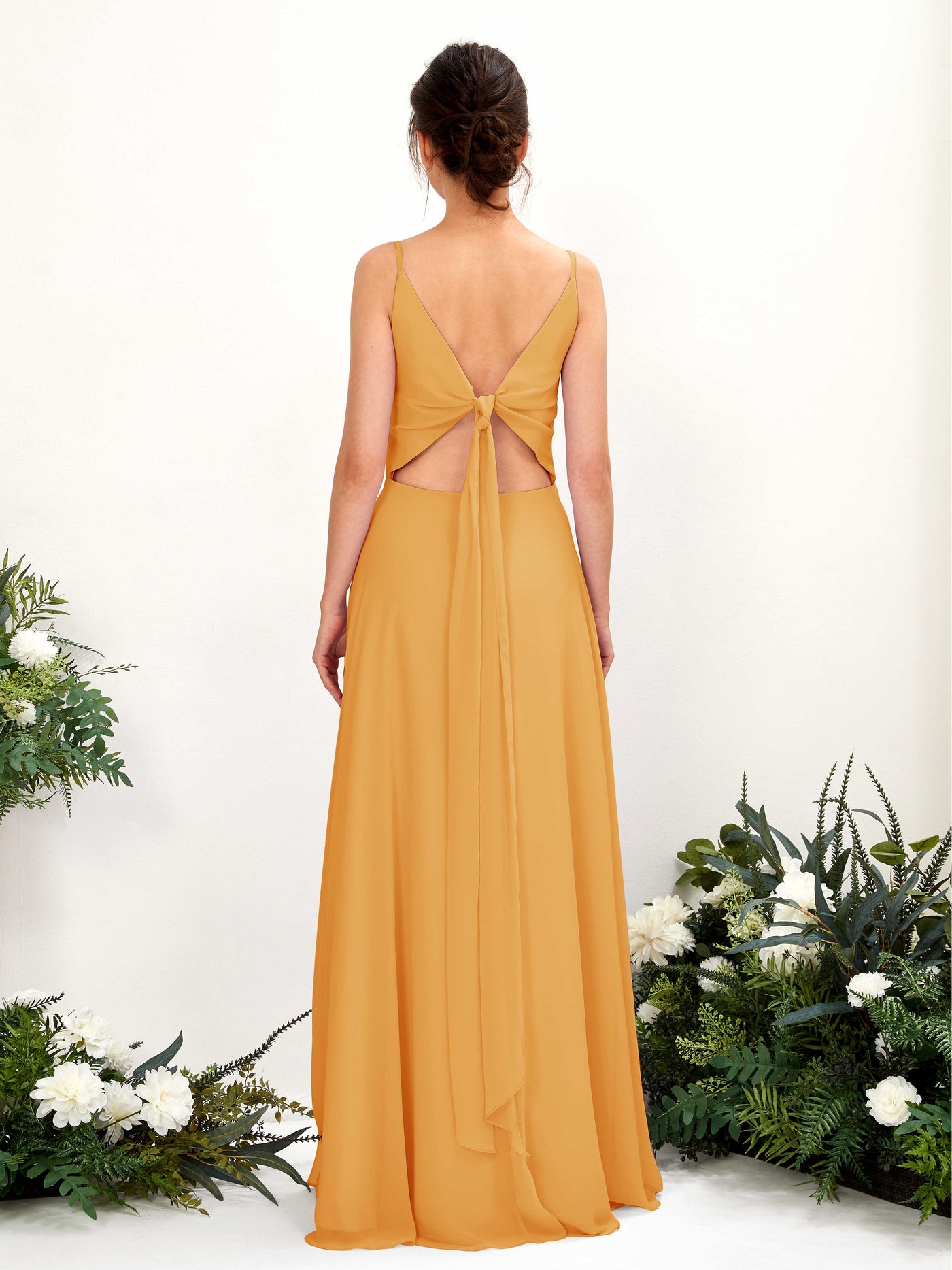 Mango Bridesmaid Dresses Bridesmaid Dress A-line Chiffon Spaghetti-straps Full Length Sleeveless Wedding Party Dress (81220602)#color_mango