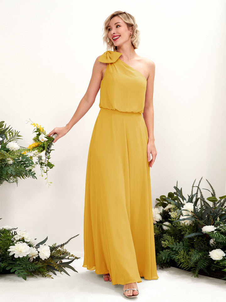 Mustard Yellow Bridesmaid Dresses Bridesmaid Dress A-line Chiffon One Shoulder Full Length Sleeveless Wedding Party Dress (81225533)