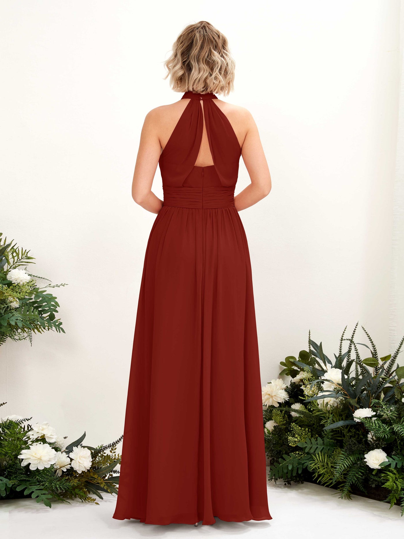 Rust Bridesmaid Dresses Bridesmaid Dress A-line Chiffon Halter Full Length Sleeveless Wedding Party Dress (81225319)#color_rust