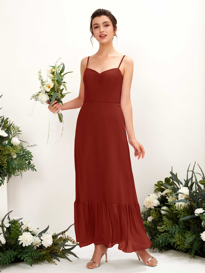 Rust Bridesmaid Dresses Bridesmaid Dress Chiffon Spaghetti-straps Full Length Sleeveless Wedding Party Dress (81223019)