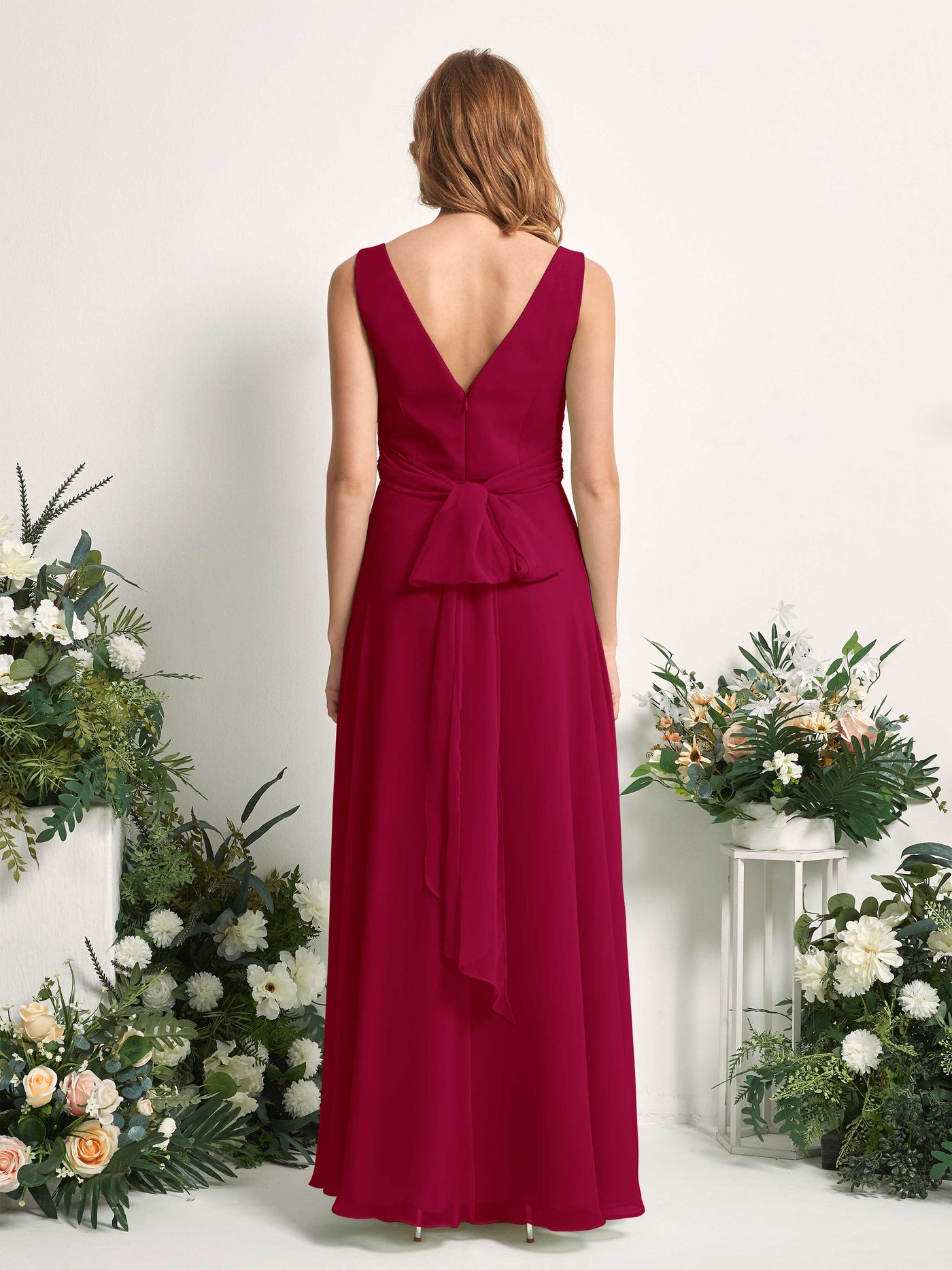 Bridesmaid Dress A-line Chiffon Straps Full Length Sleeveless Wedding Party Dress - Jester Red (81227341)#color_jester-red