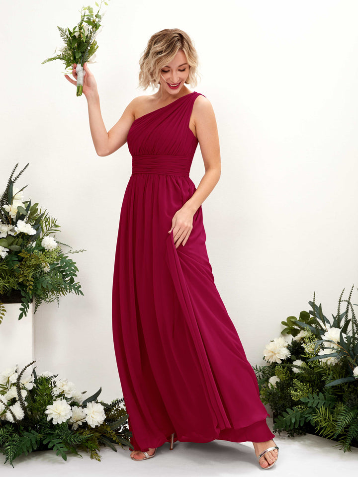 Jester Red Bridesmaid Dresses Bridesmaid Dress Ball Gown Chiffon One Shoulder Full Length Sleeveless Wedding Party Dress (81225041)