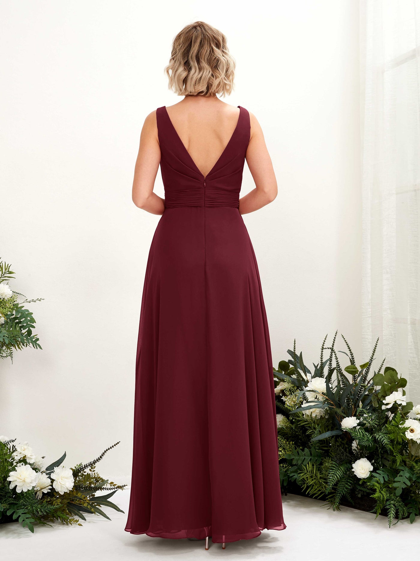 Burgundy Bridesmaid Dresses Bridesmaid Dress A-line Chiffon Bateau Full Length Sleeveless Wedding Party Dress (81225812)#color_burgundy