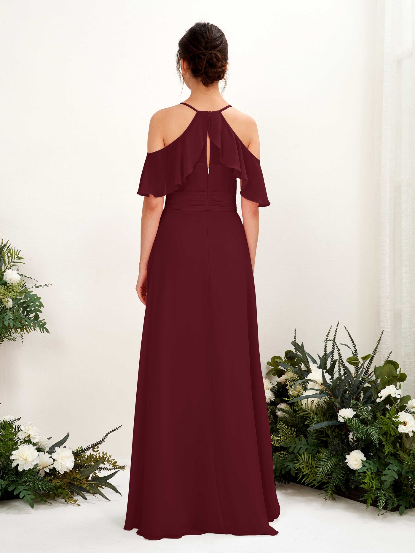 Ball Gown Off Shoulder Spaghetti-straps Chiffon Bridesmaid Dress - Burgundy (81221712)#color_burgundy