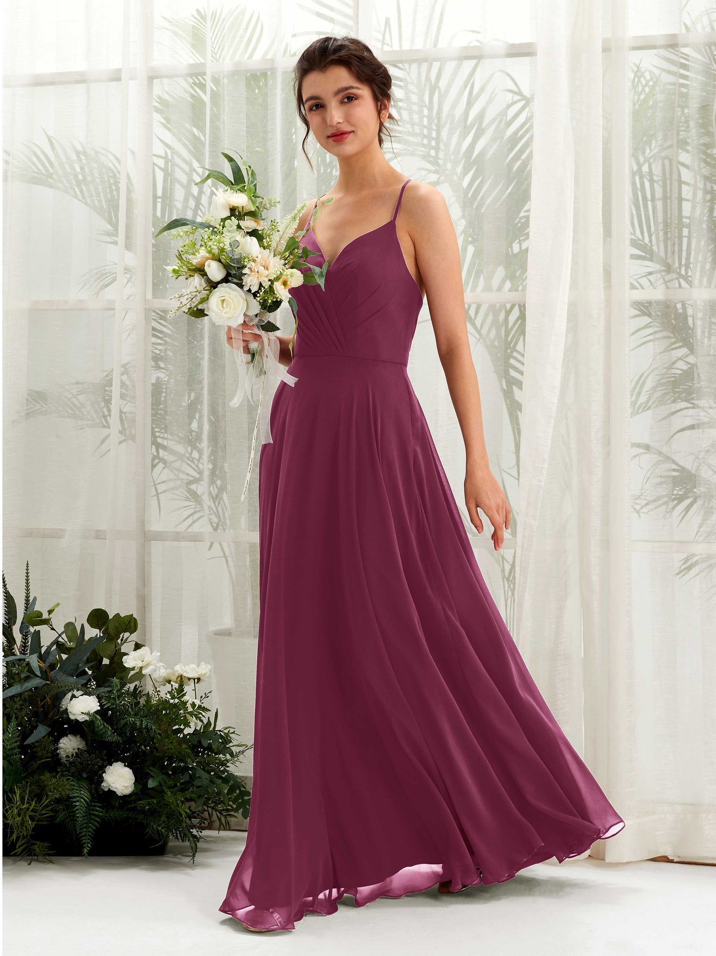 Chianti Bridesmaid Dresses Bridesmaid Dress Chiffon Spaghetti-straps Full Length Sleeveless Wedding Party Dress (81224234)#color_chianti