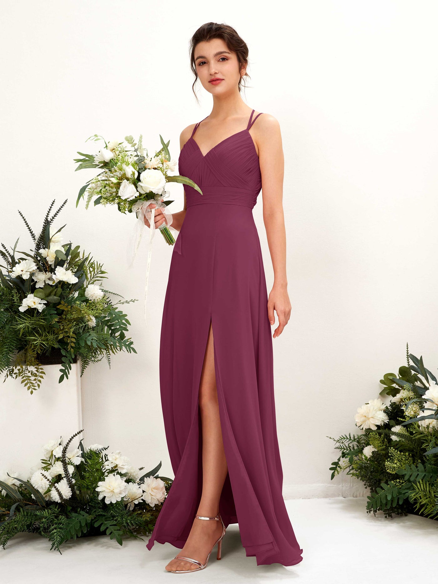 Chianti Bridesmaid Dresses Bridesmaid Dress A-line Chiffon Spaghetti-straps Full Length Sleeveless Wedding Party Dress (81225434)#color_chianti