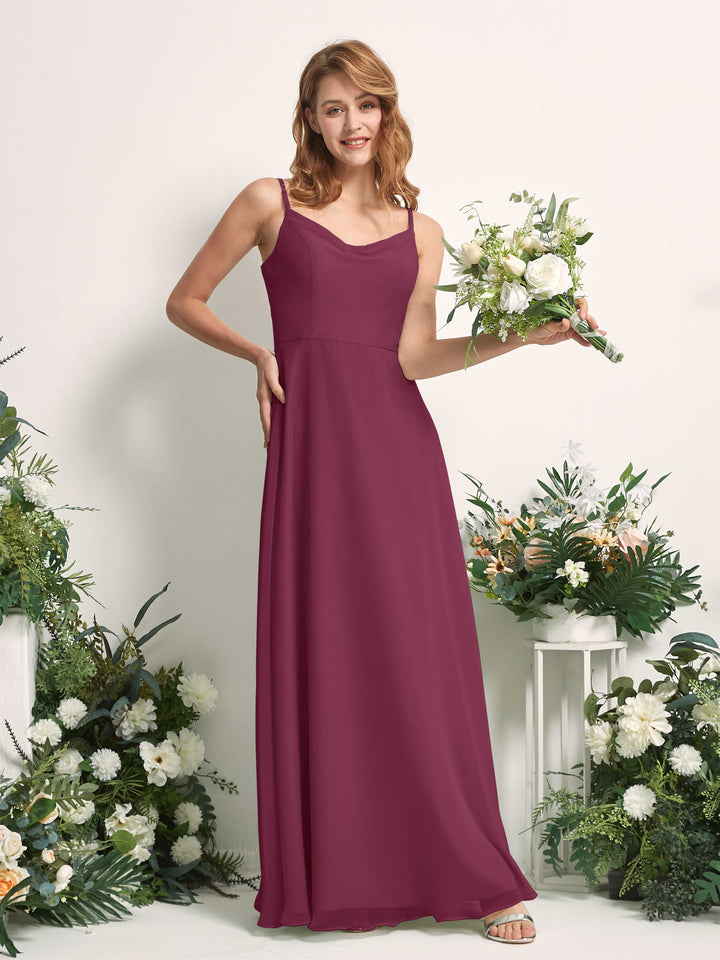 Bridesmaid Dress A-line Chiffon Spaghetti-straps Full Length Sleeveless Wedding Party Dress - Chianti (81227234)