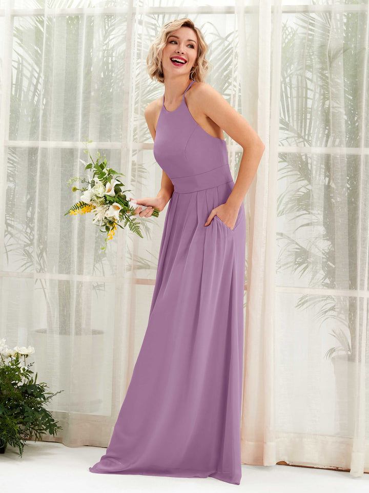 Orchid Mist Bridesmaid Dresses Bridesmaid Dress A-line Chiffon Halter Full Length Sleeveless Wedding Party Dress (81225221)