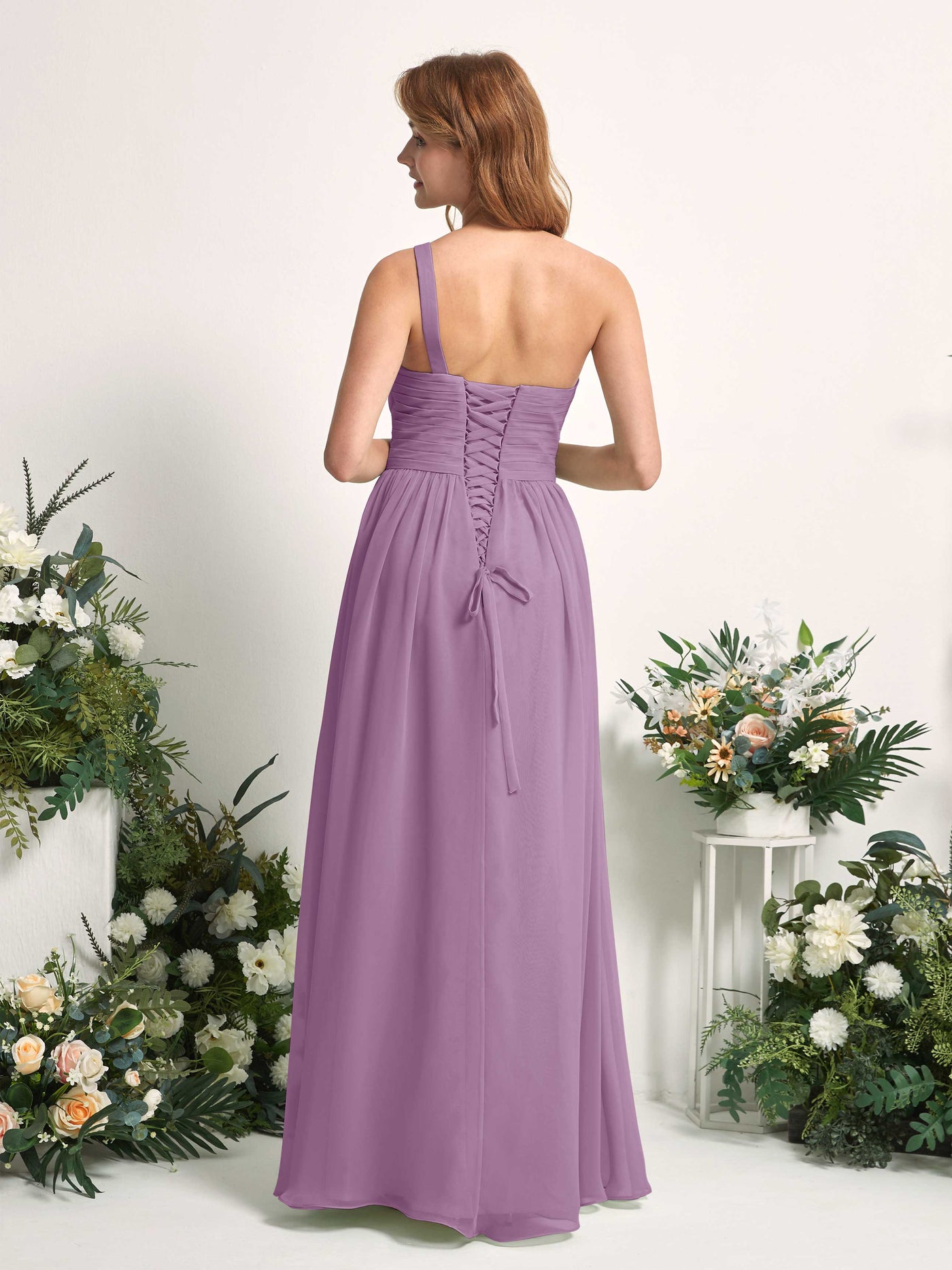 Bridesmaid Dress A-line Chiffon One Shoulder Full Length Sleeveless Wedding Party Dress - Orchid Mist (81226721)#color_orchid-mist