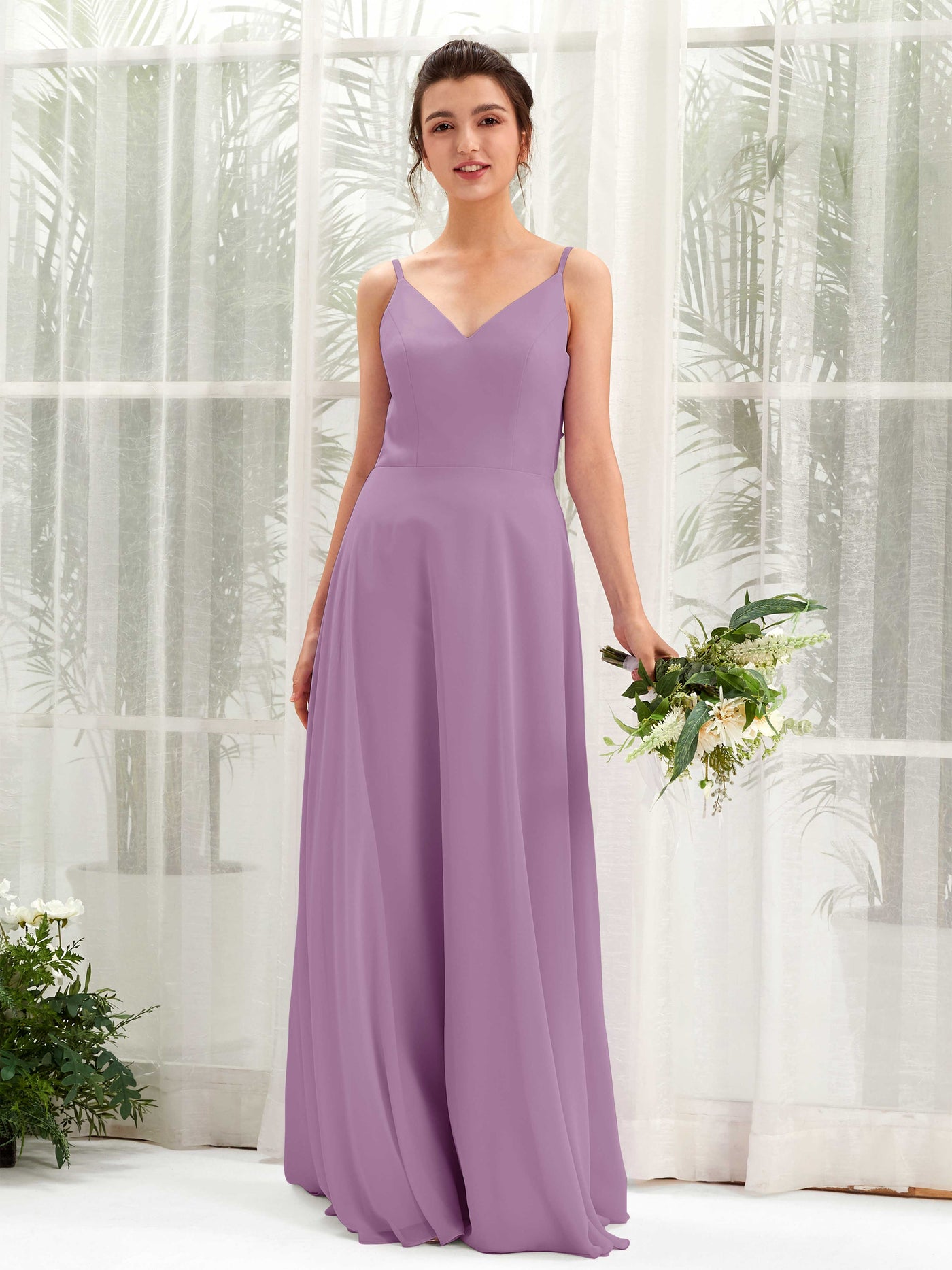 Orchid Mist Bridesmaid Dresses Bridesmaid Dress A-line Chiffon Spaghetti-straps Full Length Sleeveless Wedding Party Dress (81220621)#color_orchid-mist