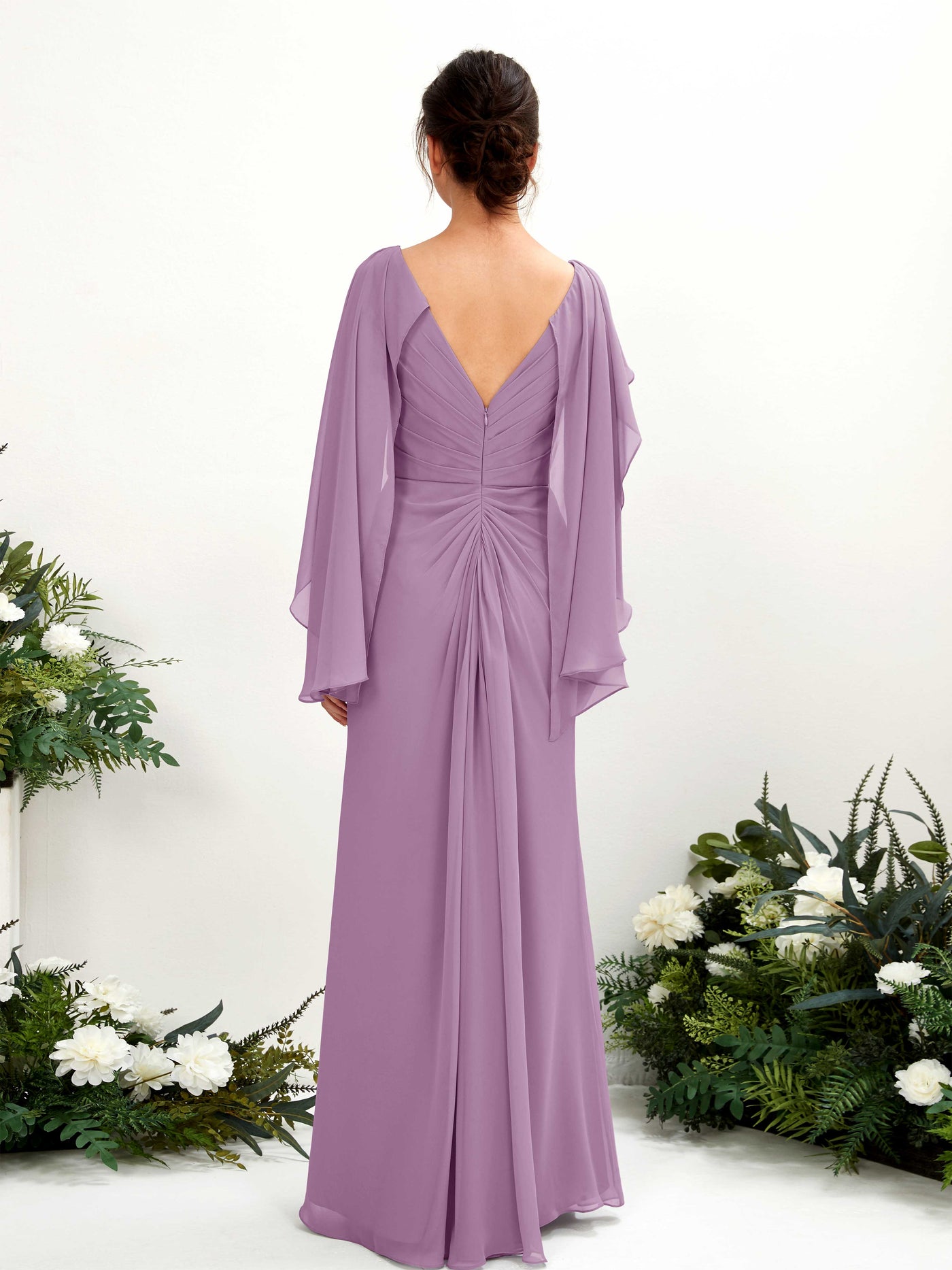 Orchid Mist Bridesmaid Dresses Bridesmaid Dress A-line Chiffon Straps Full Length Long Sleeves Wedding Party Dress (80220121)#color_orchid-mist