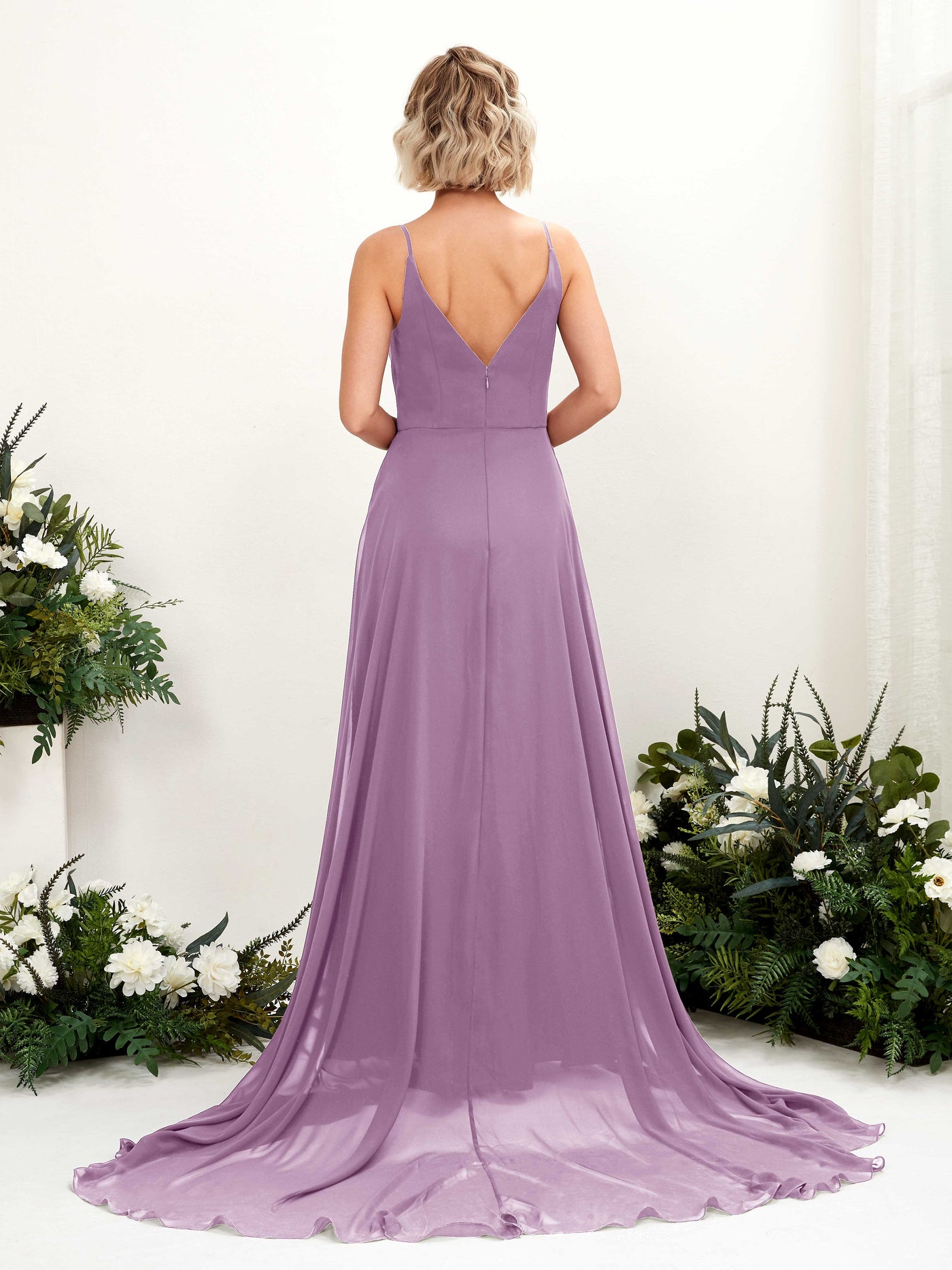Orchid Mist Bridesmaid Dresses Bridesmaid Dress A-line Chiffon V-neck Full Length Sleeveless Wedding Party Dress (81224121)#color_orchid-mist
