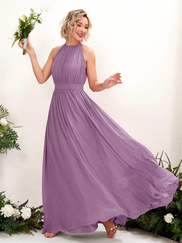 Orchid Mist Bridesmaid Dresses Bridesmaid Dress A-line Chiffon Halter Full Length Sleeveless Wedding Party Dress (81223121)