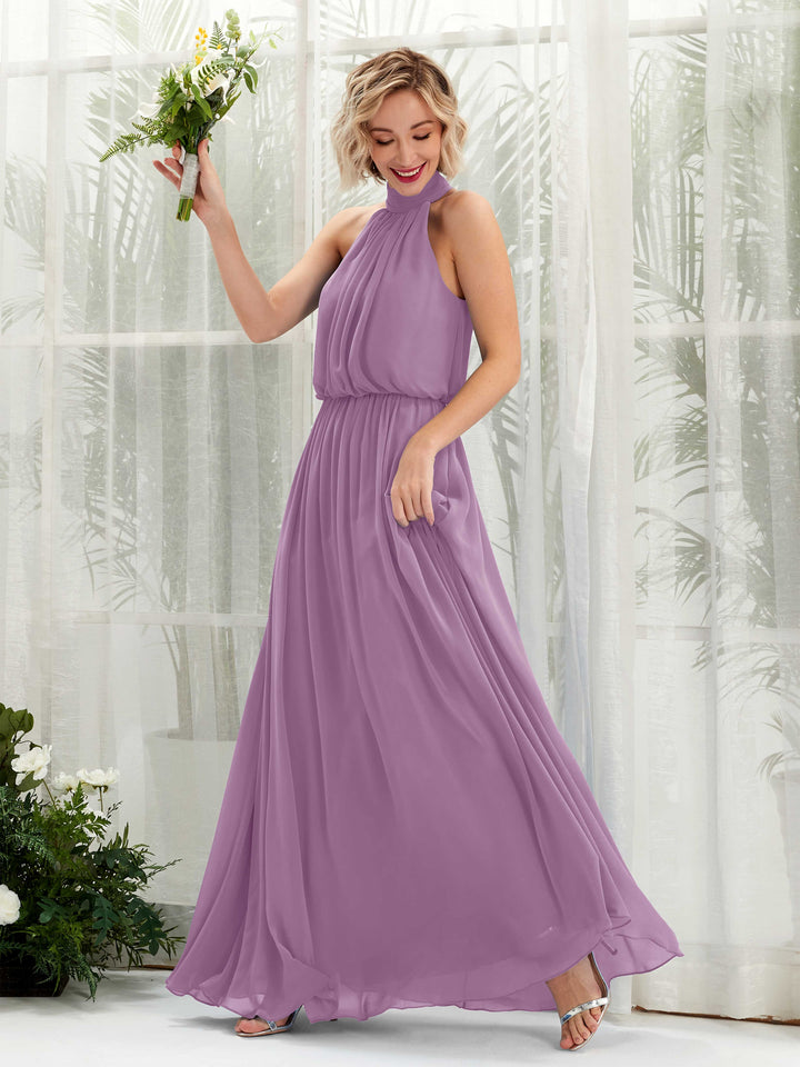 Orchid Mist Bridesmaid Dresses Bridesmaid Dress A-line Chiffon Halter Full Length Sleeveless Wedding Party Dress (81222921)
