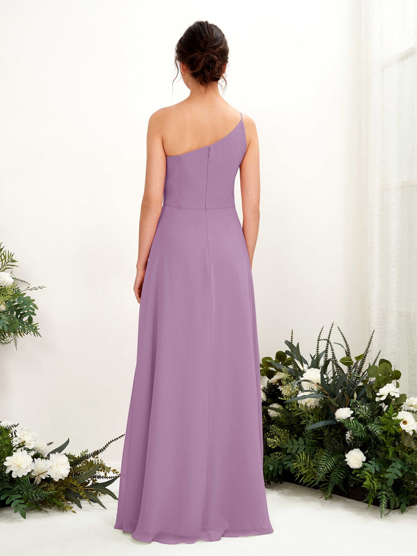Orchid Mist Bridesmaid Dresses Bridesmaid Dress A-line Chiffon One Shoulder Full Length Sleeveless Wedding Party Dress (81225721)#color_orchid-mist