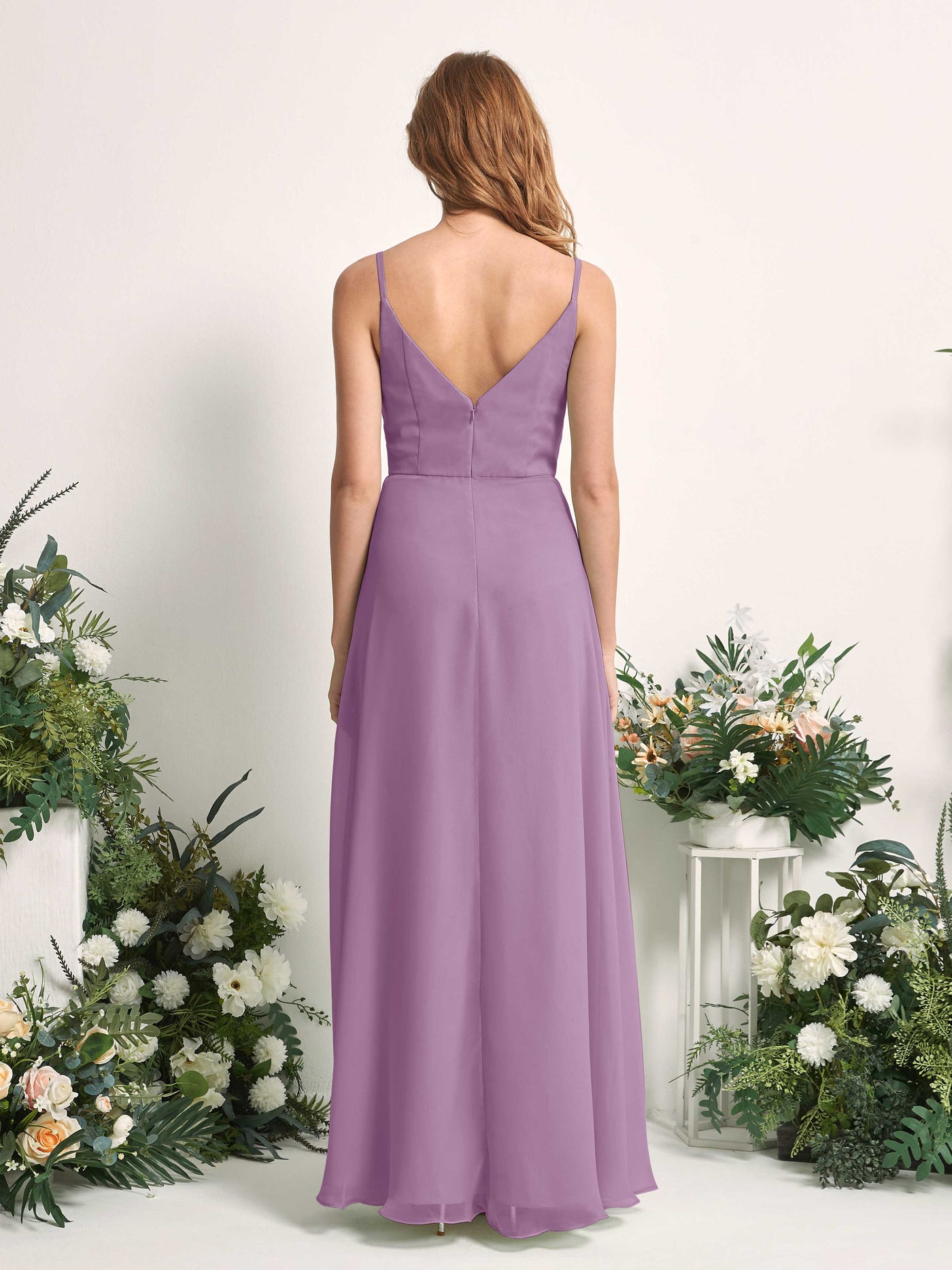 Bridesmaid Dress A-line Chiffon Spaghetti-straps Full Length Sleeveless Wedding Party Dress - Orchid Mist (81227221)#color_orchid-mist