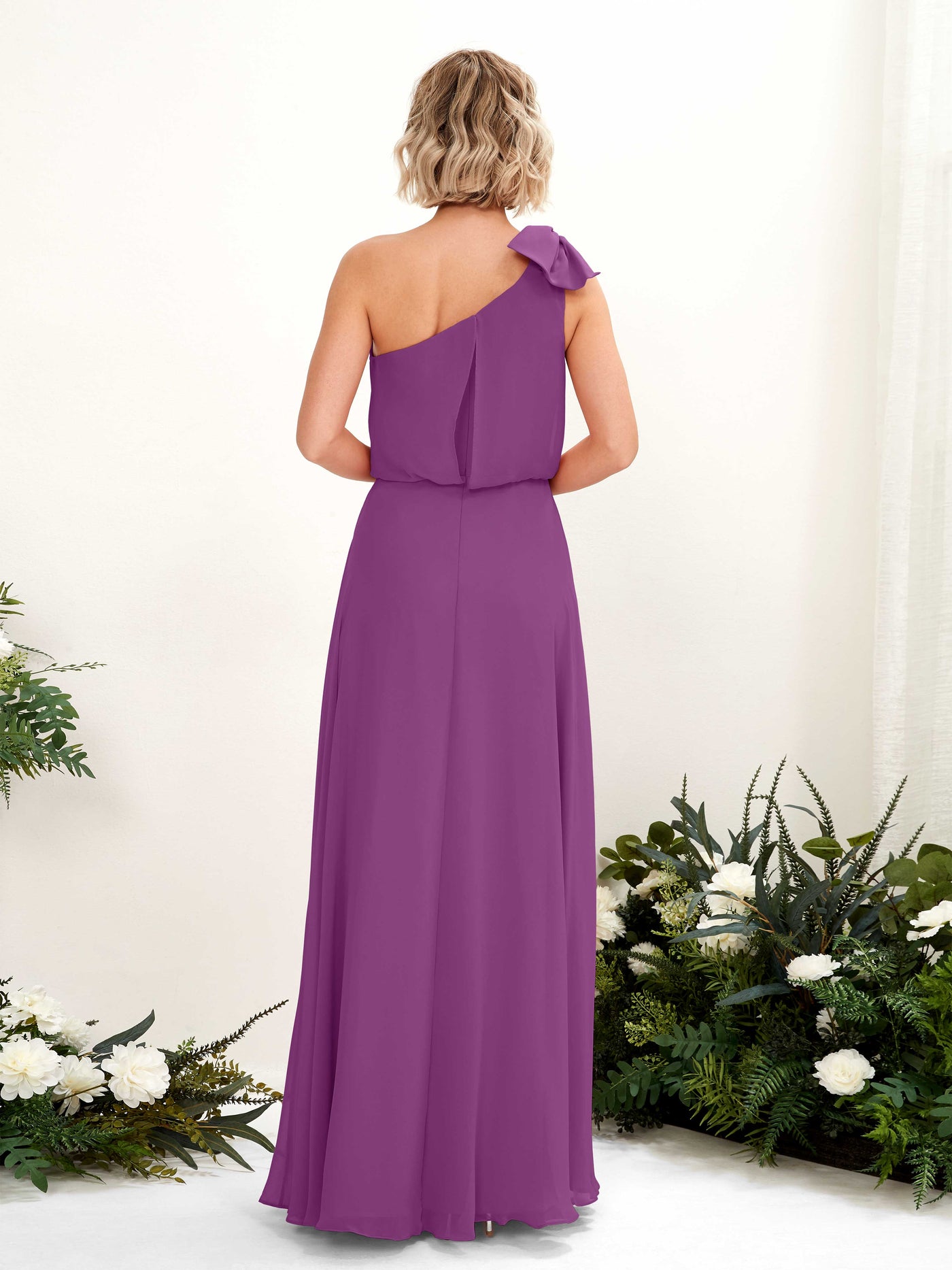 Purple Bridesmaid Dresses Bridesmaid Dress A-line Chiffon One Shoulder Full Length Sleeveless Wedding Party Dress (81225536)#color_purple