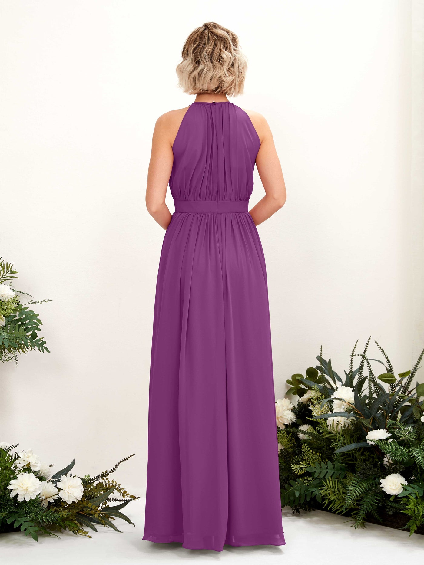 Purple Bridesmaid Dresses Bridesmaid Dress A-line Chiffon Halter Full Length Sleeveless Wedding Party Dress (81223136)#color_purple