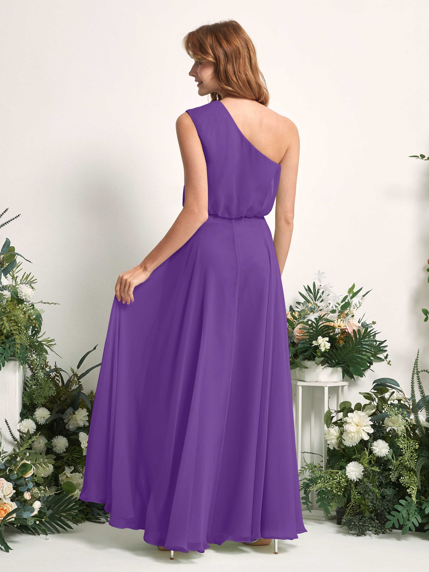 Bridesmaid Dress A-line Chiffon One Shoulder Full Length Sleeveless Wedding Party Dress - Regency (81226828)#color_regency