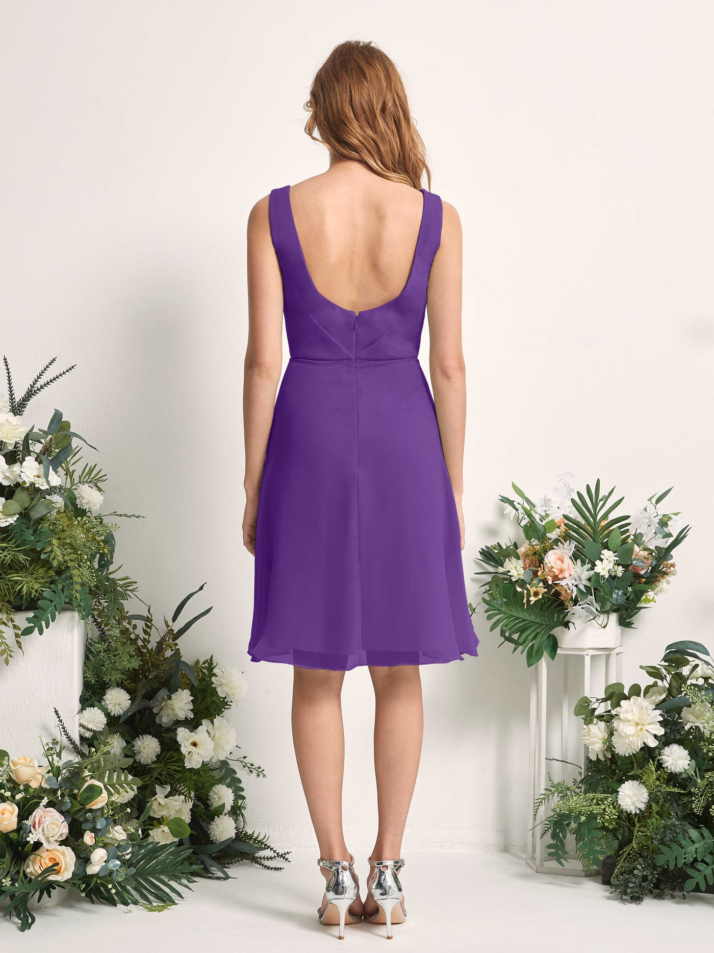 Bridesmaid Dress A-line Chiffon Straps Knee Length Sleeveless Wedding Party Dress - Regency (81226628)#color_regency