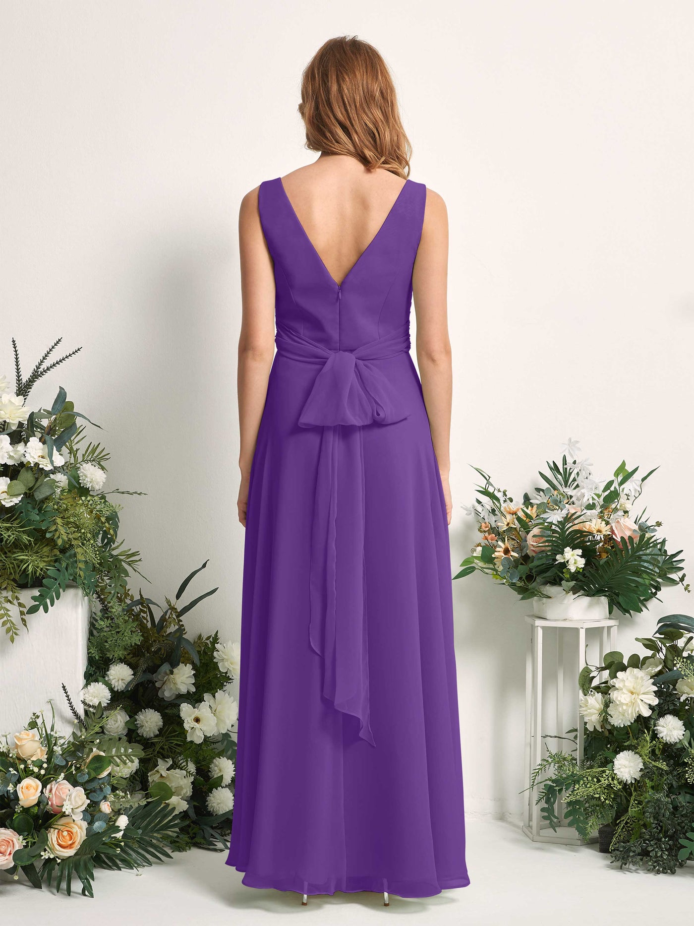 Bridesmaid Dress A-line Chiffon Straps Full Length Sleeveless Wedding Party Dress - Regency (81227328)#color_regency