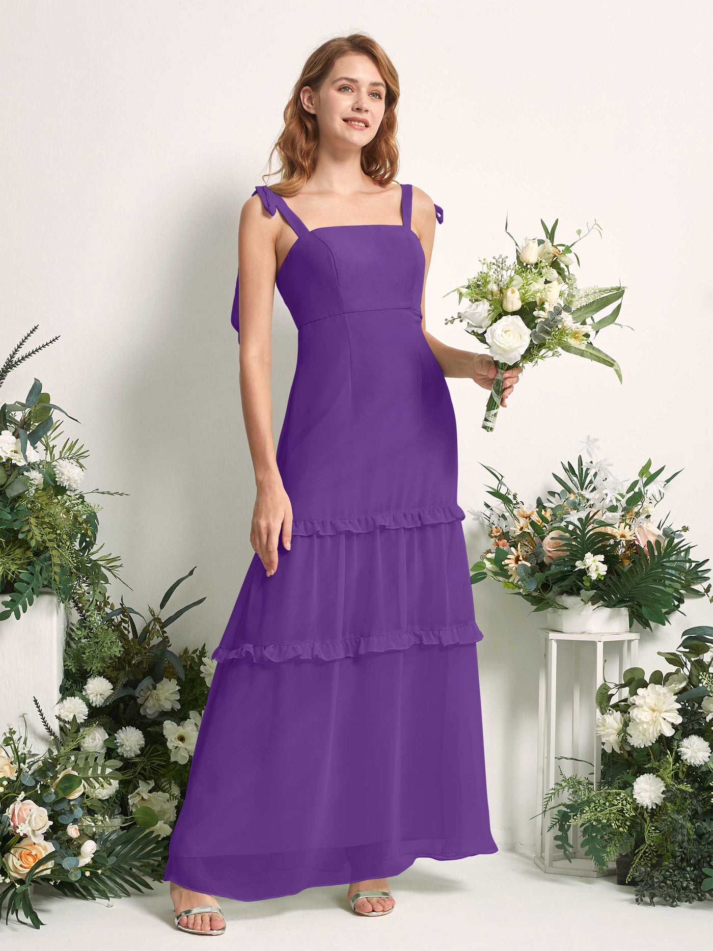 Bridesmaid Dress Chiffon Straps Full Length Sleeveless Wedding Party Dress - Regency (81227528)#color_regency