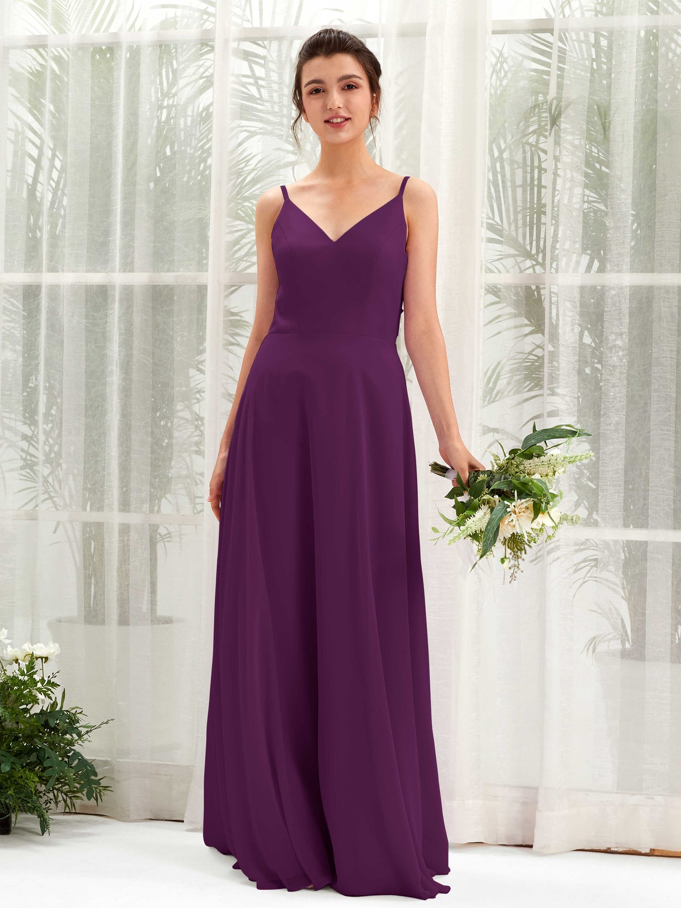 Grape Bridesmaid Dresses Bridesmaid Dress A-line Chiffon Spaghetti-straps Full Length Sleeveless Wedding Party Dress (81220631)#color_grape