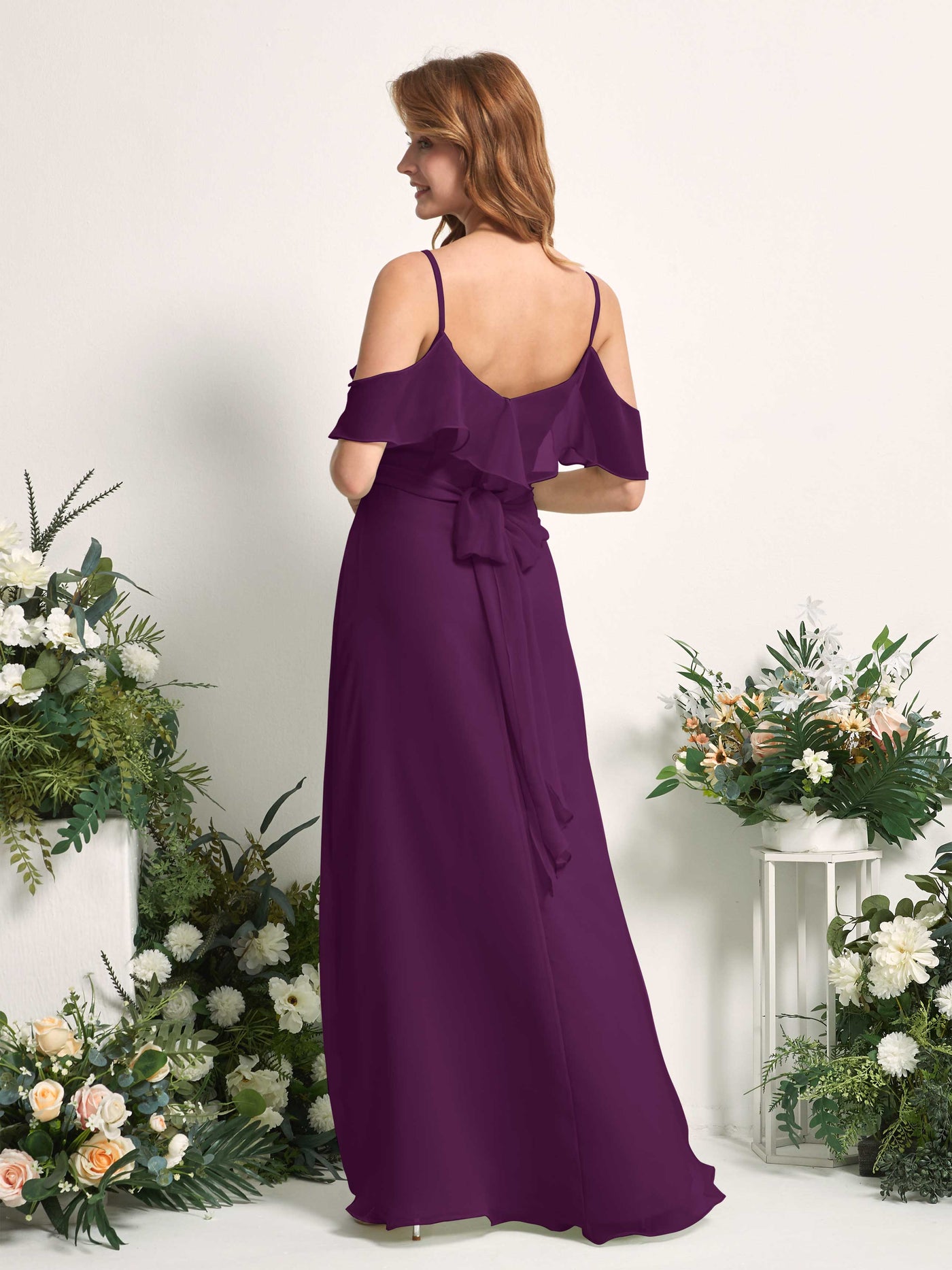 Bridesmaid Dress A-line Chiffon Spaghetti-straps Full Length Sleeveless Wedding Party Dress - Grape (81227431)#color_grape
