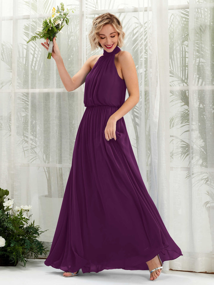 Grape Bridesmaid Dresses Bridesmaid Dress A-line Chiffon Halter Full Length Sleeveless Wedding Party Dress (81222931)